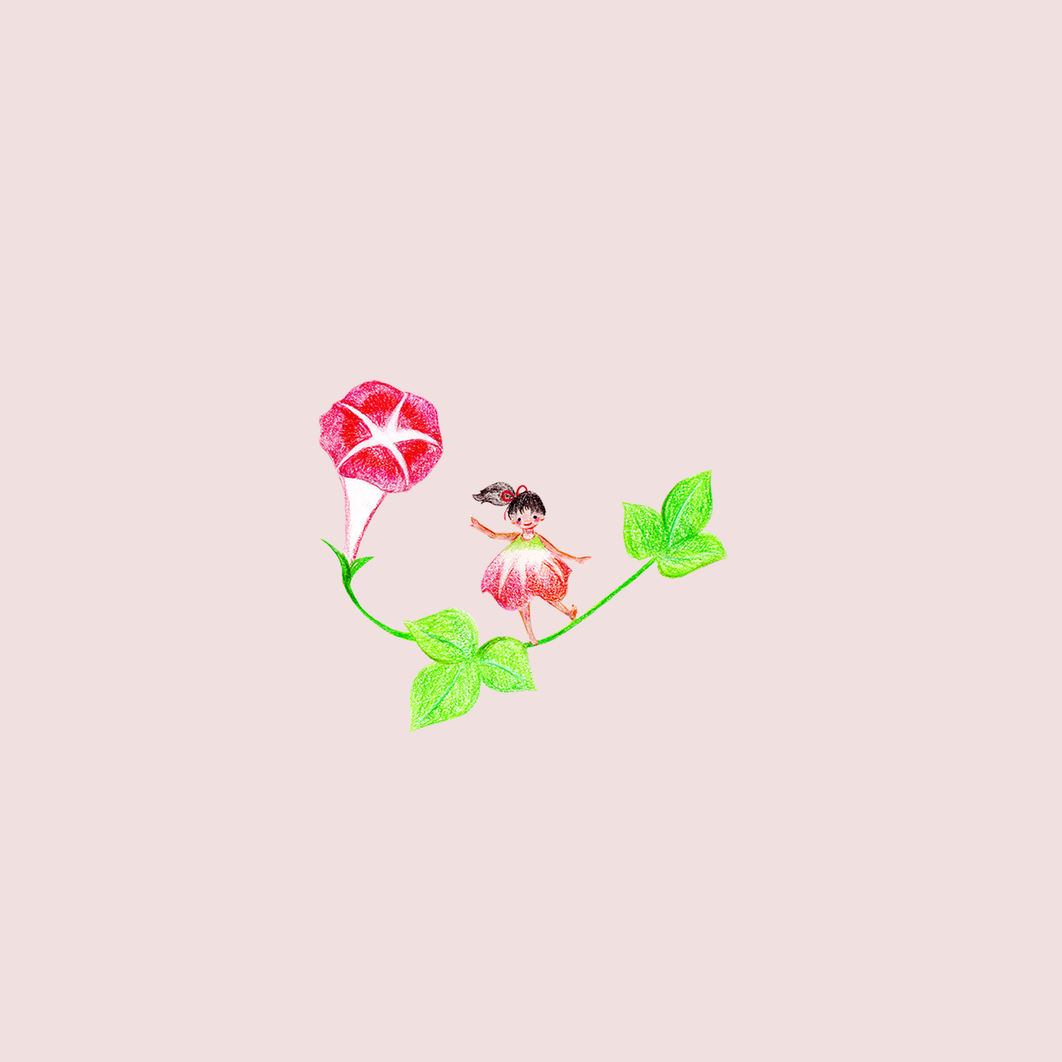 あさがおと女の子のイラスト