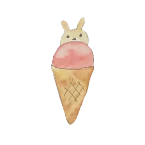 アイスクリームから顔を出したうさぎ