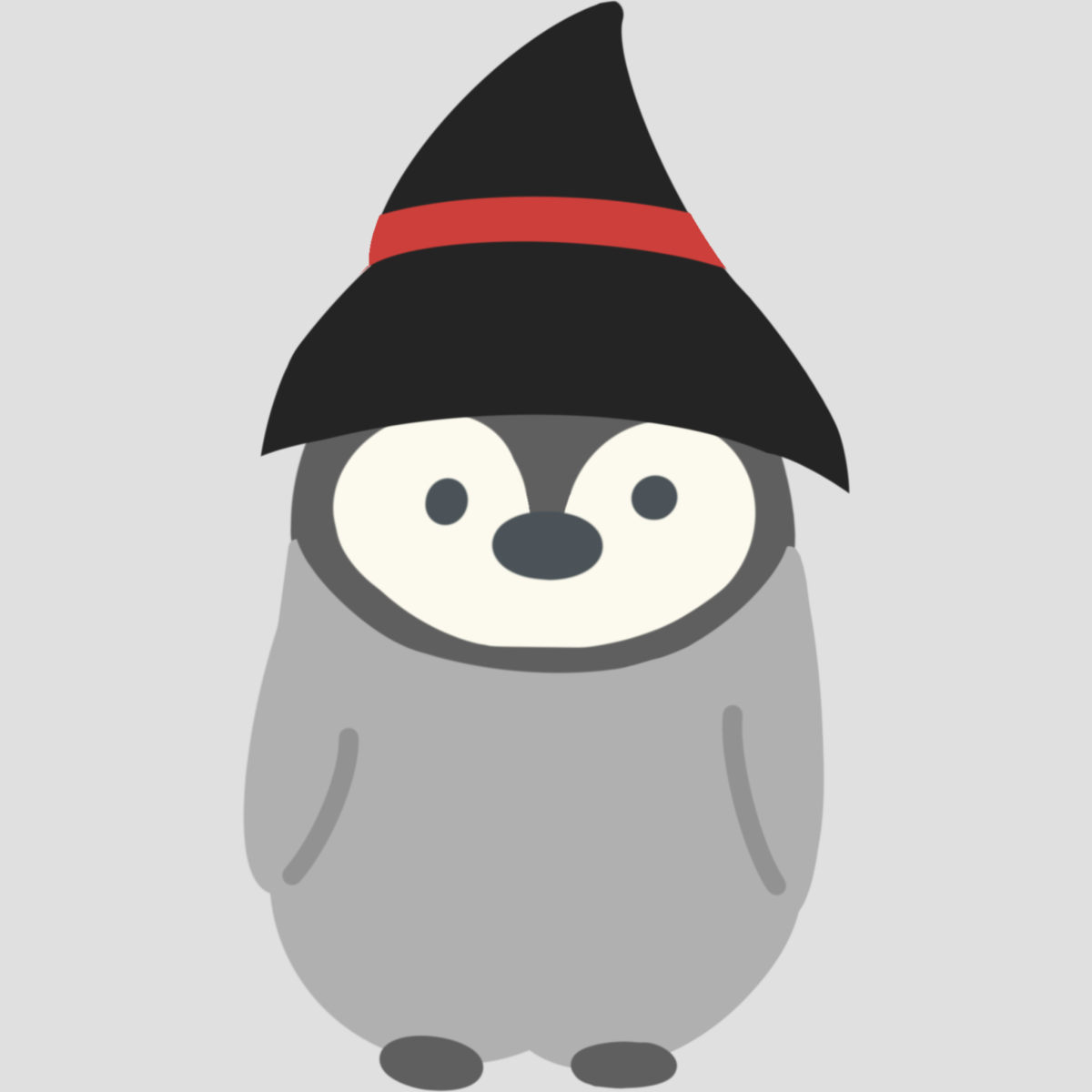 魔女の帽子を被った皇帝ペンギンの赤ちゃんのイラスト