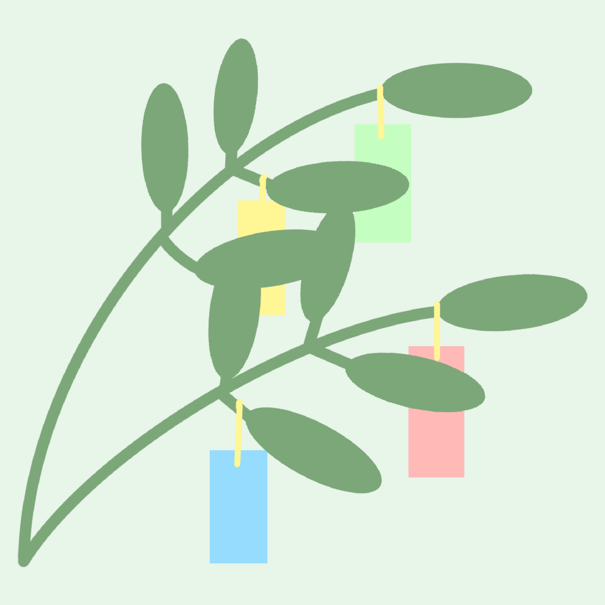 短冊がついた笹の葉のイラスト