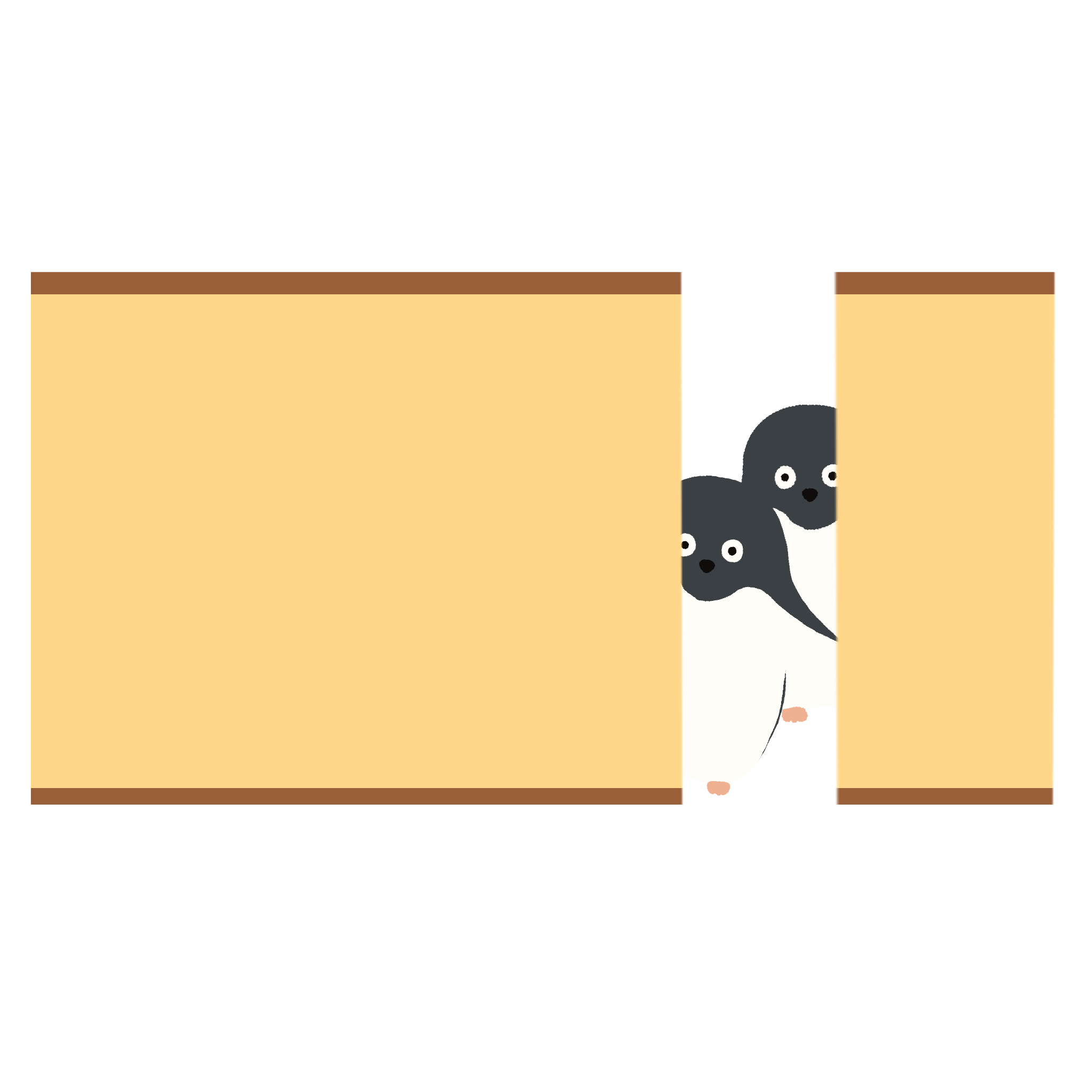 カステラと2羽のペンギンのイラスト