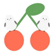 繋がっている二つのさくらんぼとシマエナガ