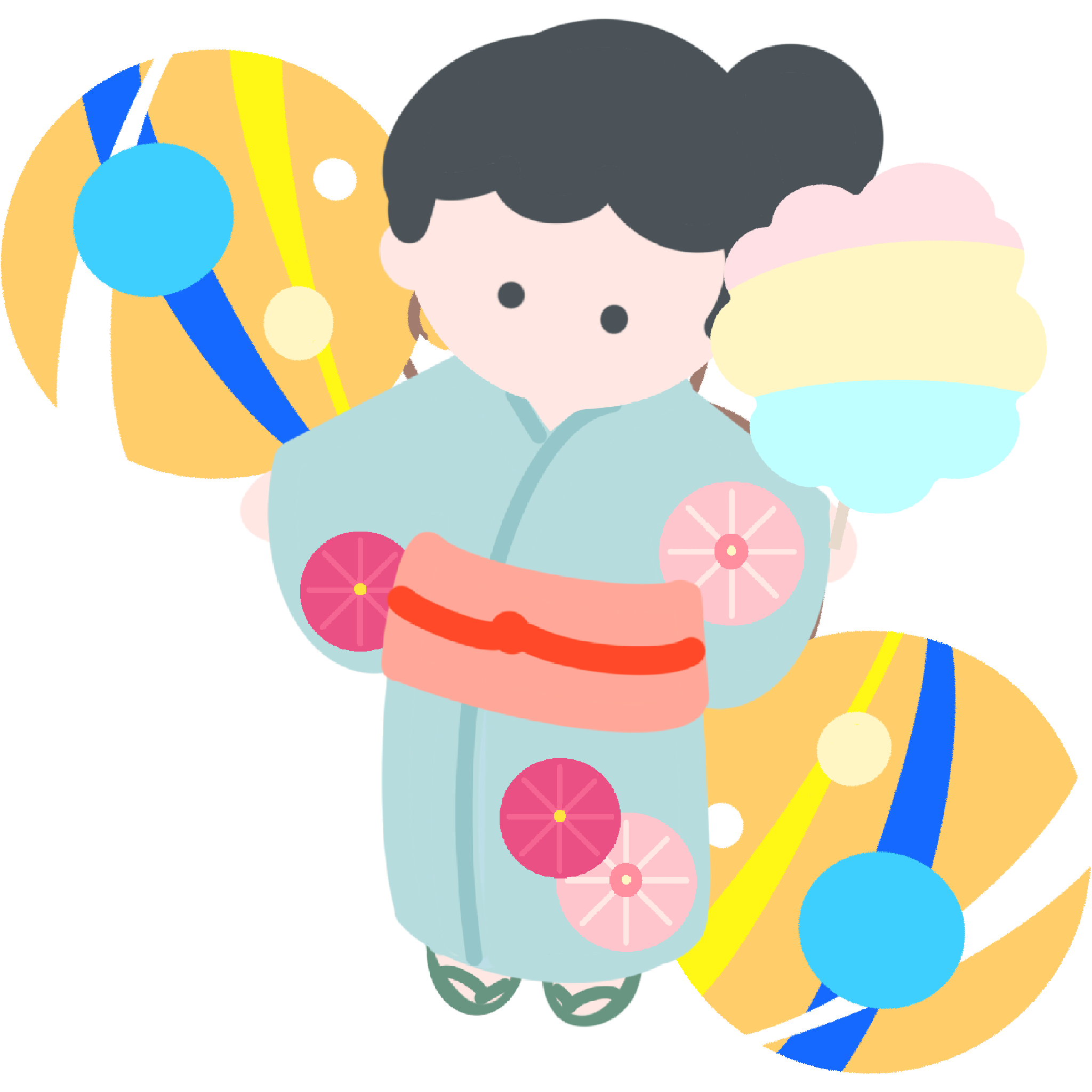 浴衣の女の子と夏祭りのイラスト