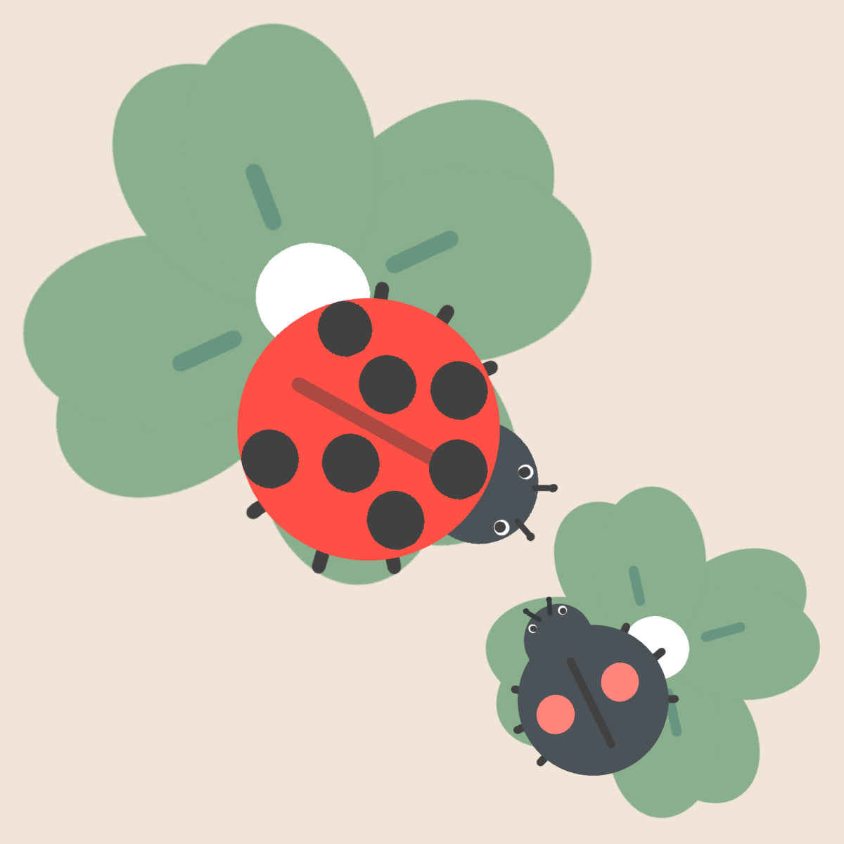 てんとう虫とクローバーのイラスト