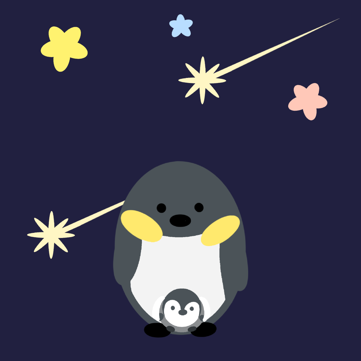 ペンギンの親子と夜空