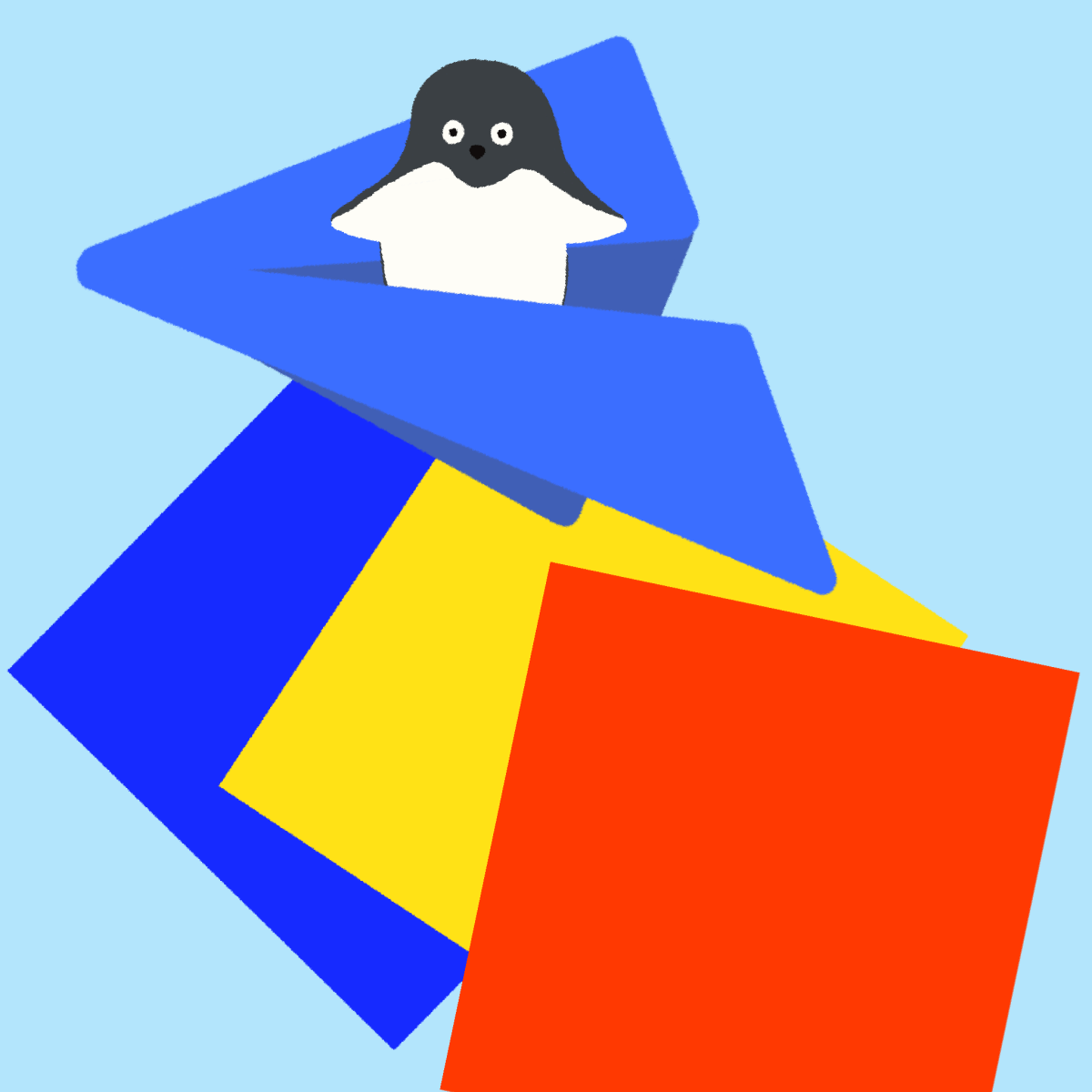 紙飛行機に乗ったペンギンのイラスト