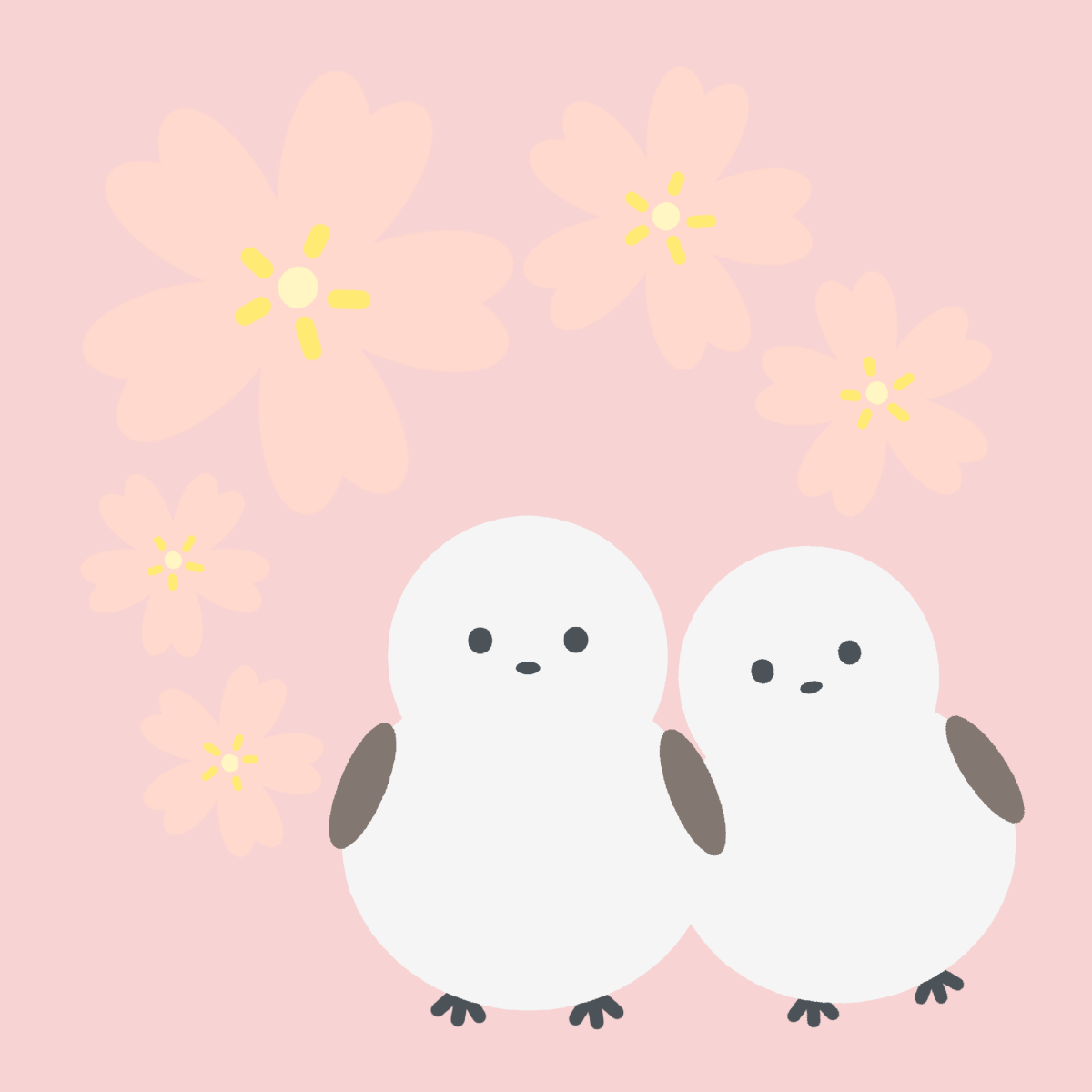 寄り添うシマエナガと桜のイラスト