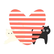 黒猫と白猫とストライプのストライプのハート
