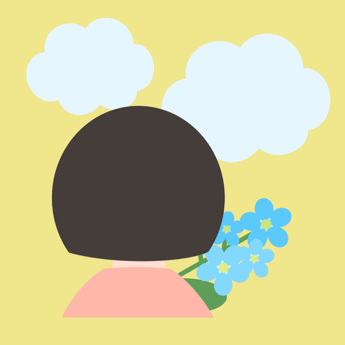 わすれなぐさを持って空を見つめる女の子