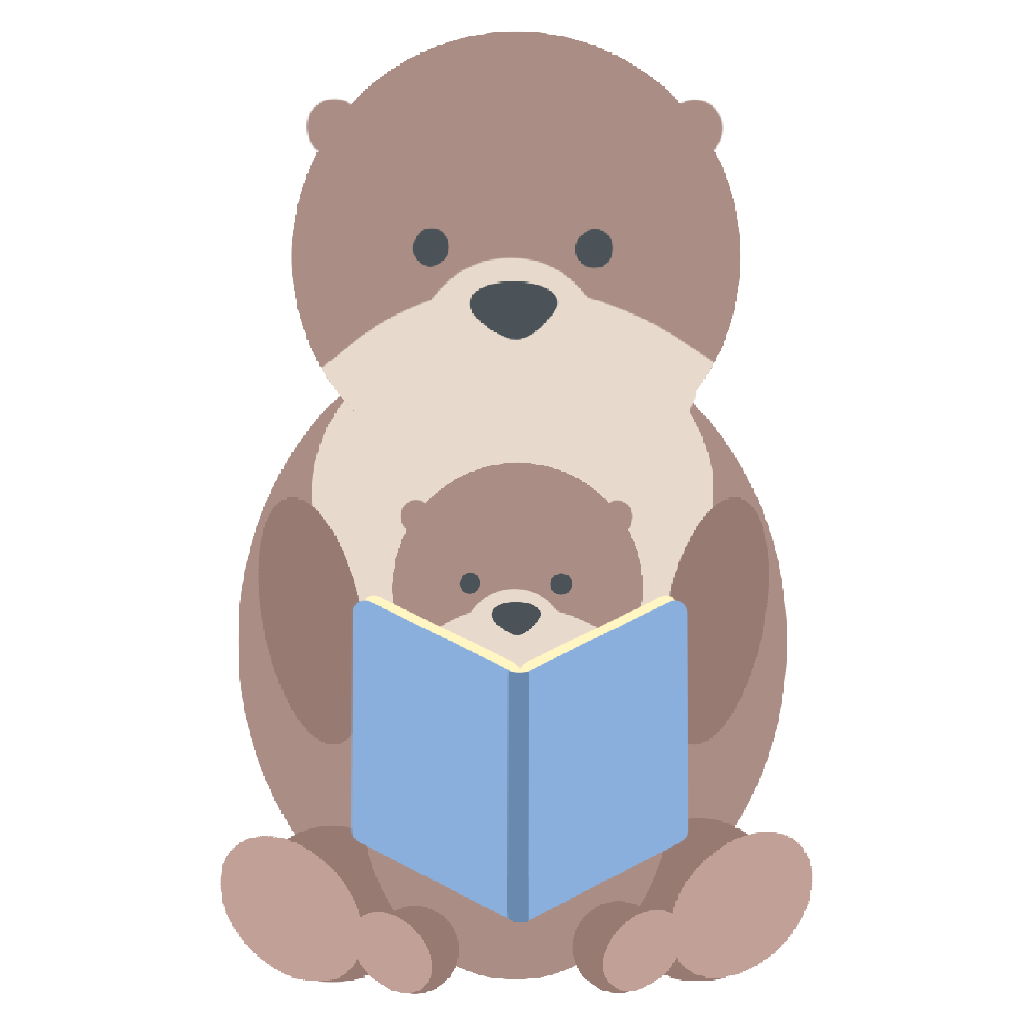 子供と本を読んでいるかわうそのイラスト