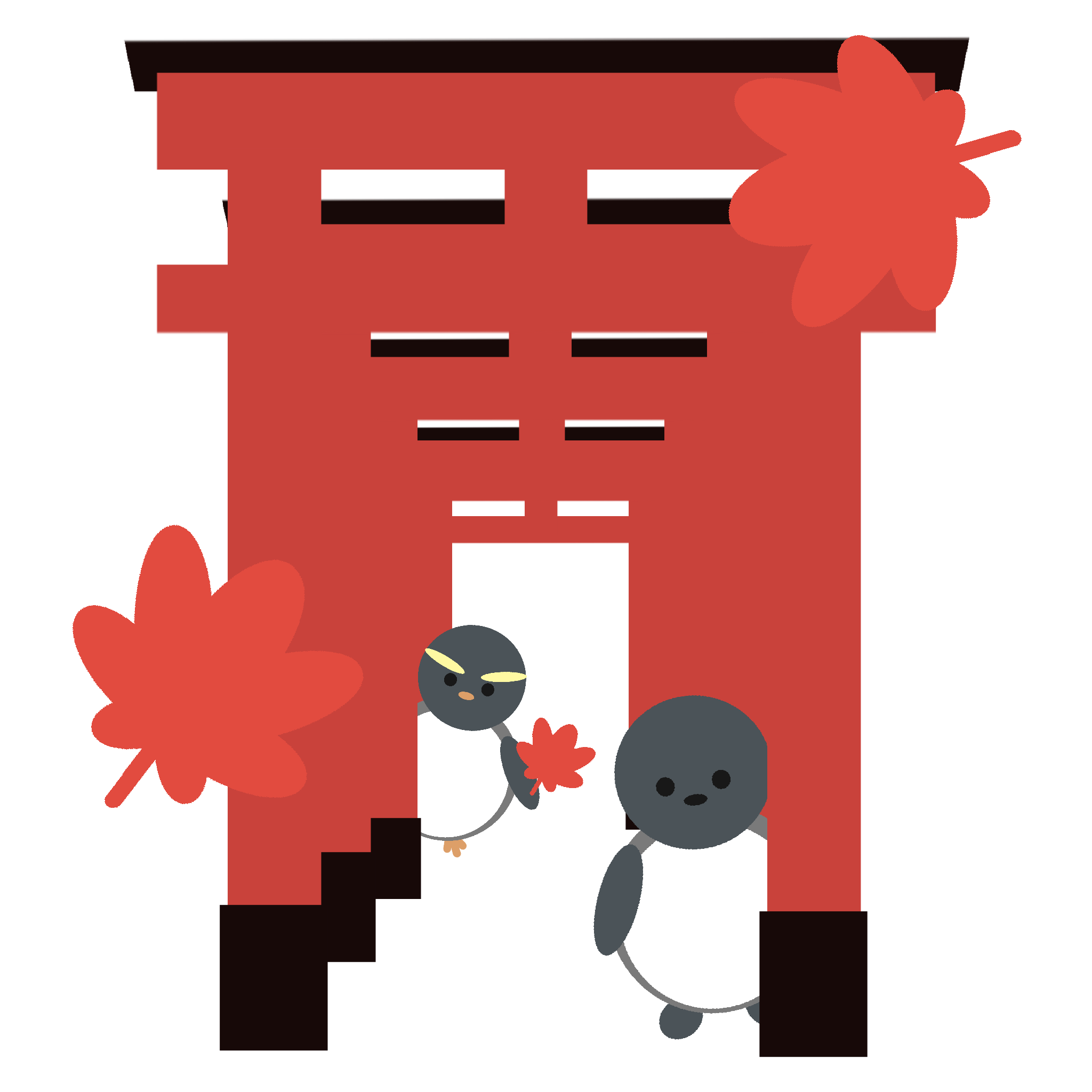 ペンギンと鳥居のイラスト