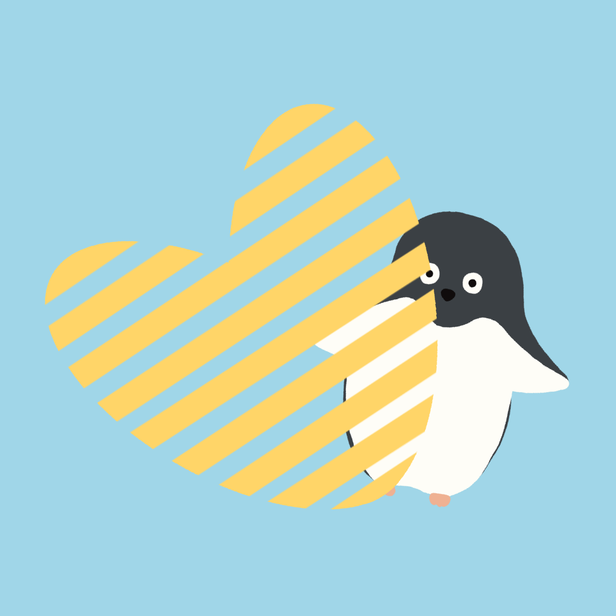 ペンギンとストライプのハートのイラスト