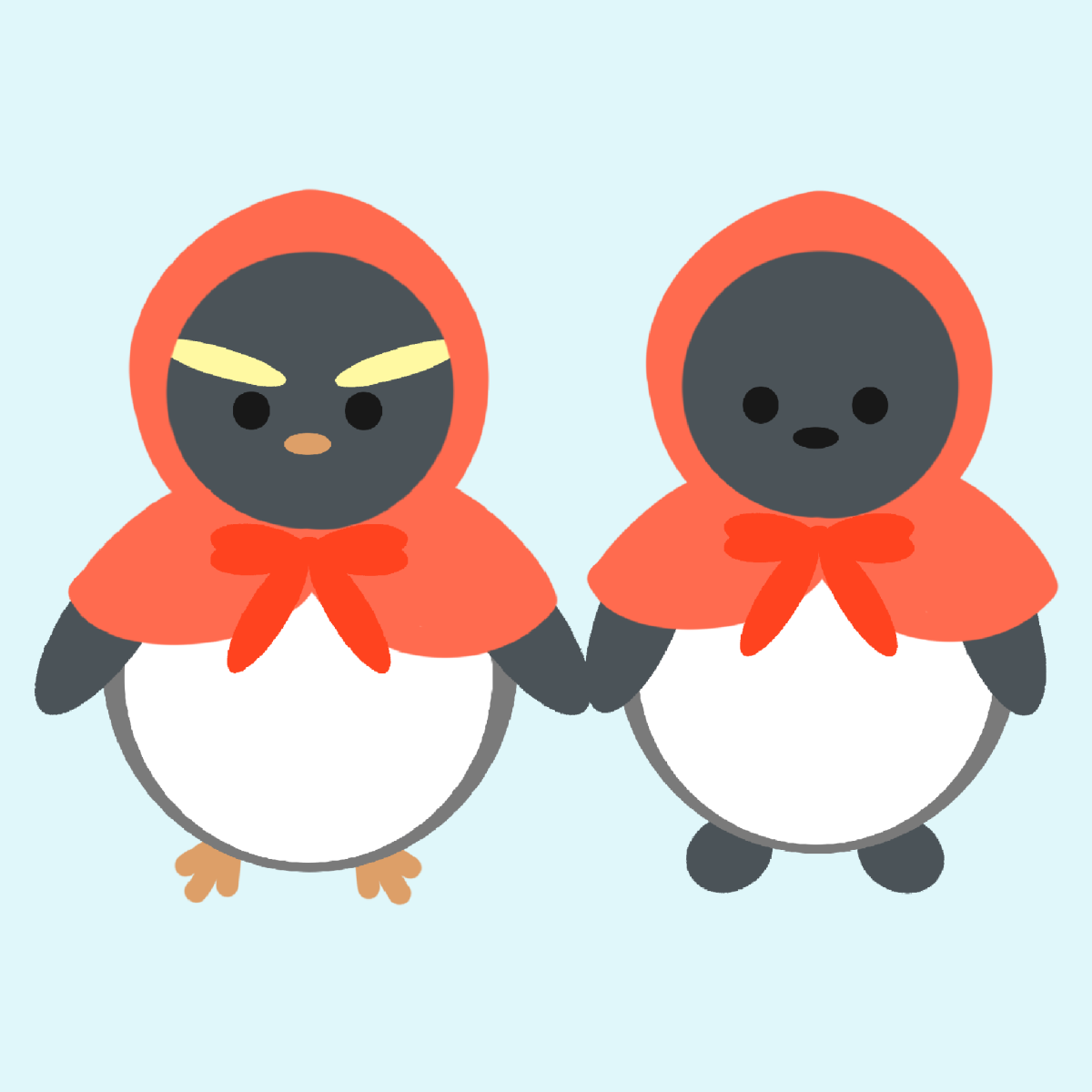 ペンギンと赤ずきんのイラスト
