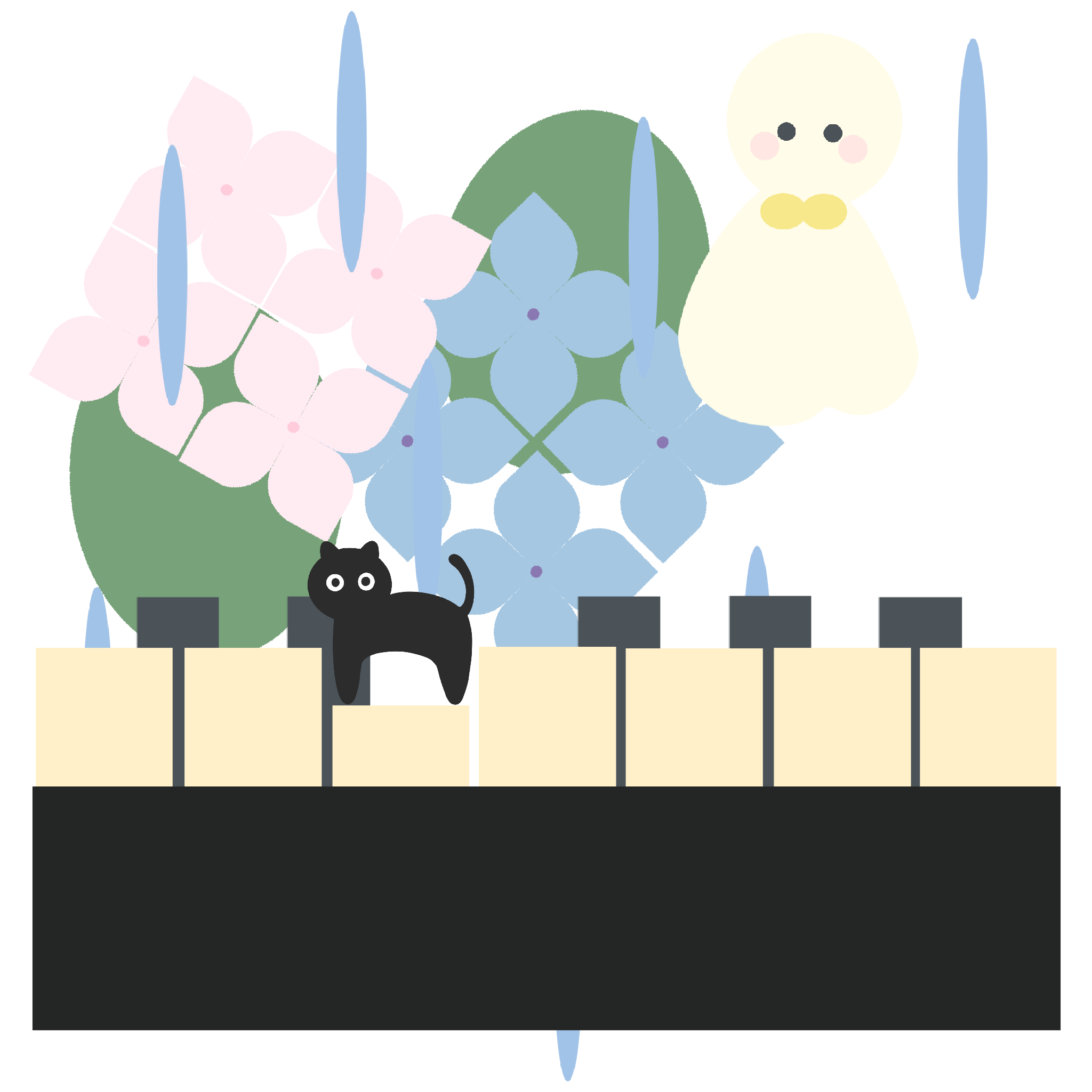 雨の日のピアノのイラスト