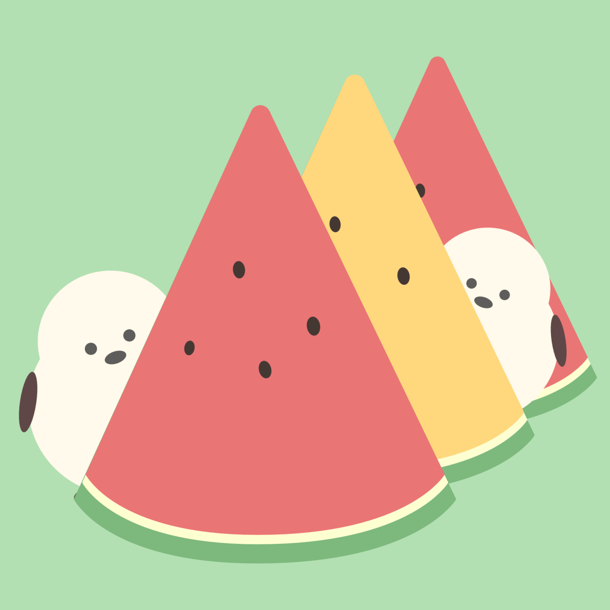 シマエナガとすいかのイラスト