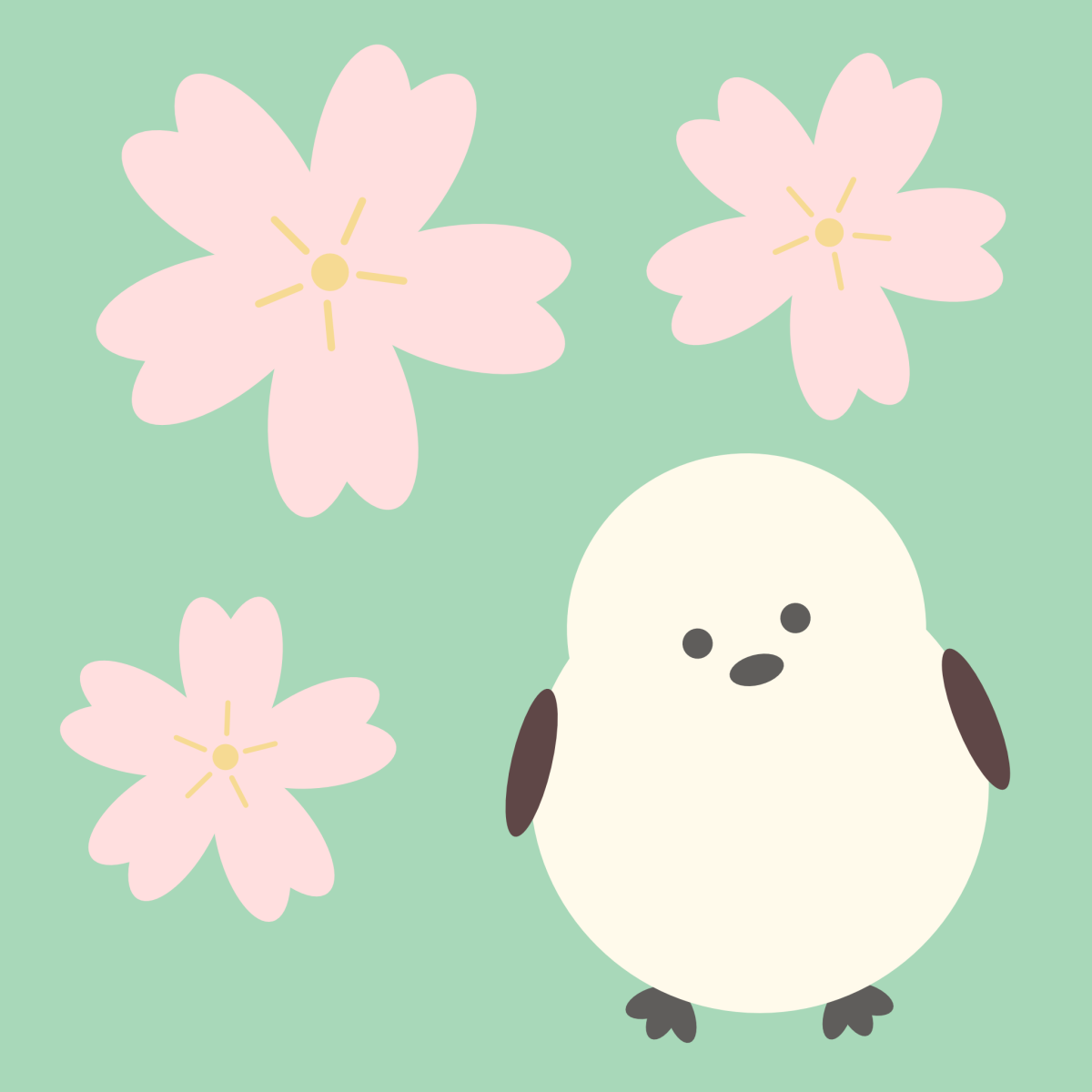 シマエナガと桜（ベクターリメイク）のイラスト