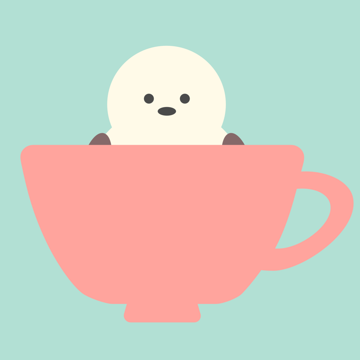 ティーカップに入ったシマエナガのイラスト