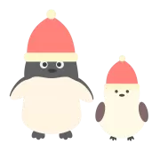サンタ帽を被ったペンギンとシマエナガ