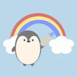虹を描くペンギン