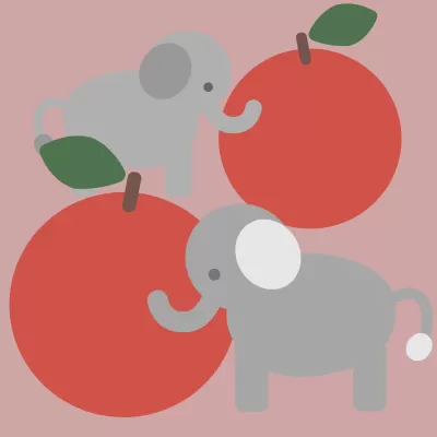 ２匹のぞうとりんご