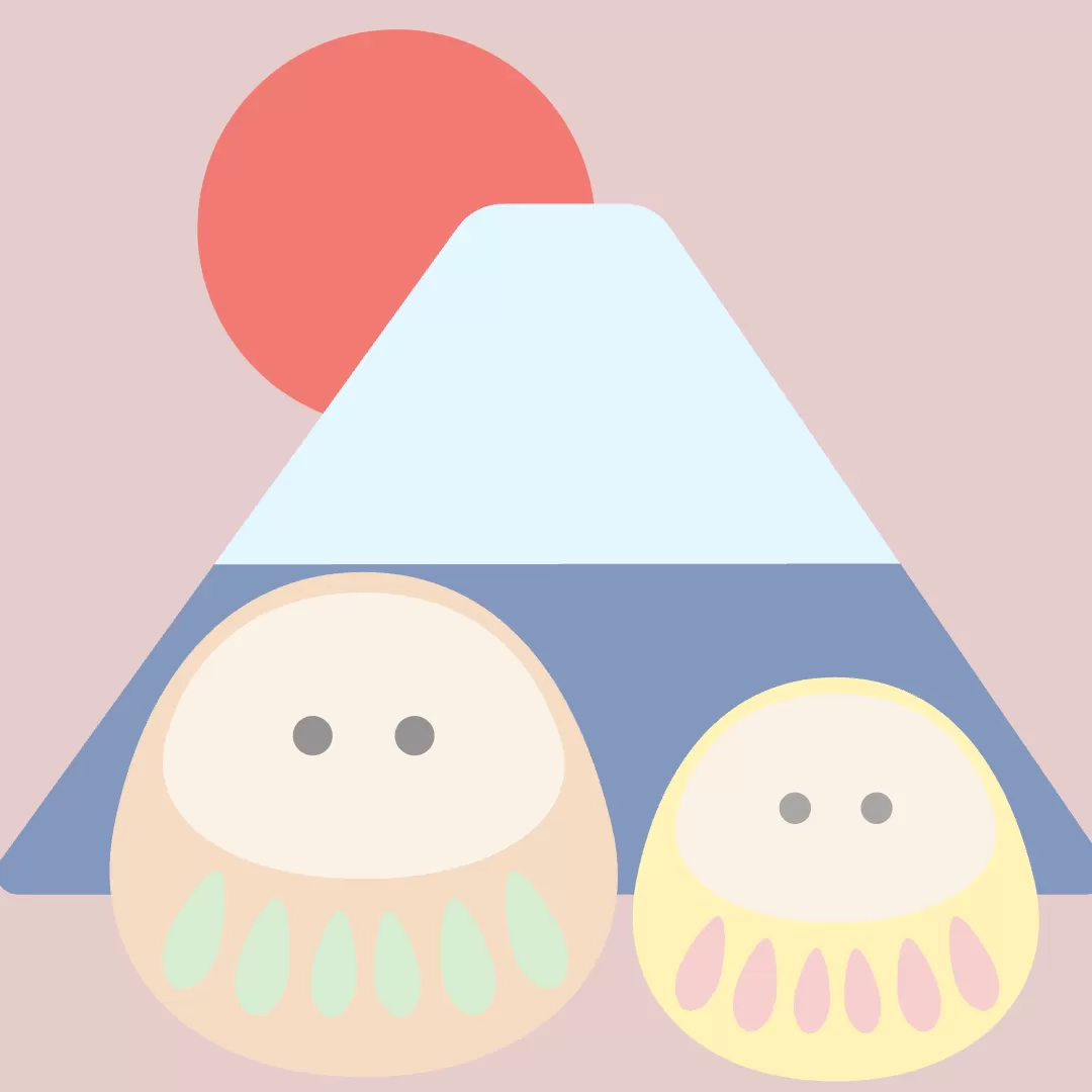 富士山と愛らしい仲間たち