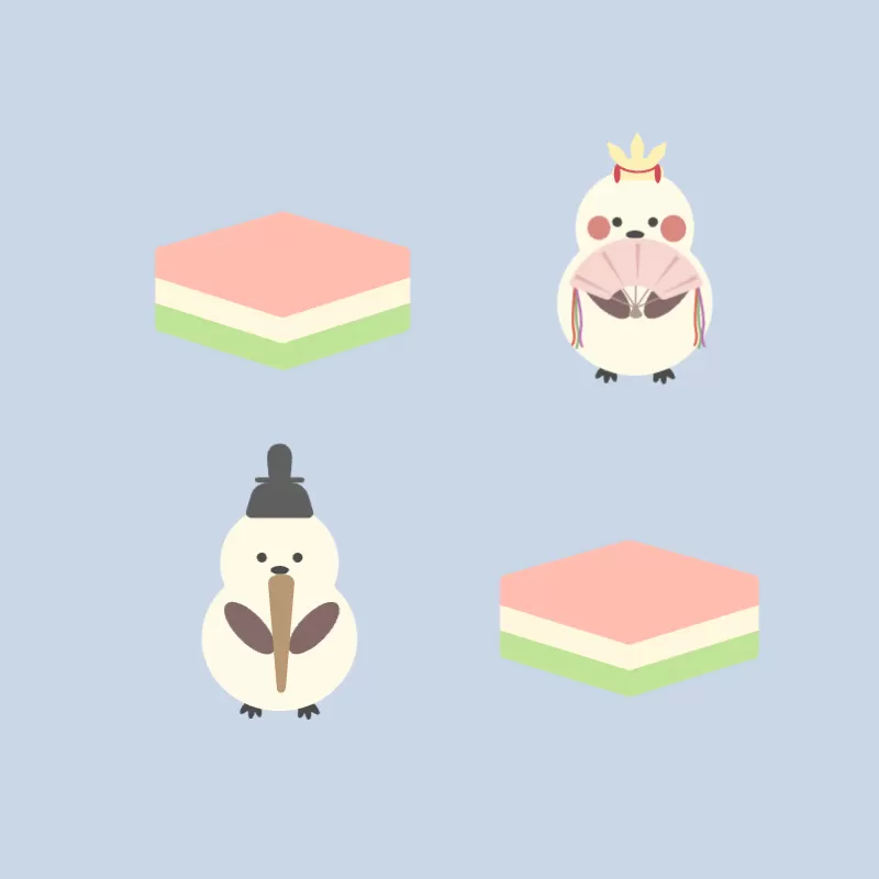 春の雛祭りの鳥たち