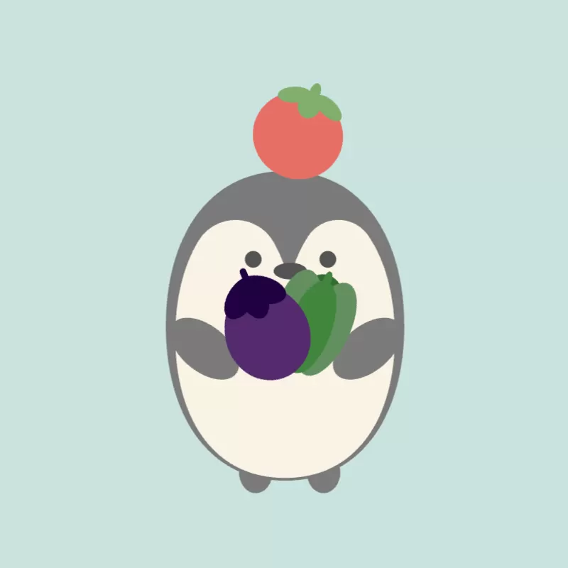 野菜を抱えたペンギン