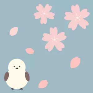 桜舞うシマエナガ