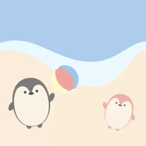ビーチで遊ぶペンギンたち