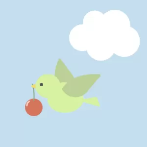 A little bird carrying cherries